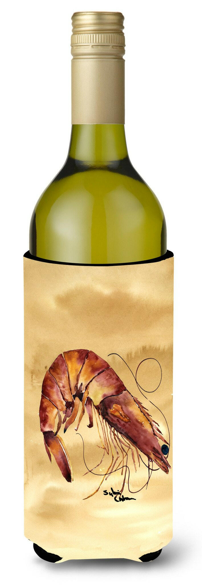 Shrimp  Sandy Beach Wine Bottle Beverage Insulator Beverage Insulator Hugger 8161LITERK by Caroline's Treasures