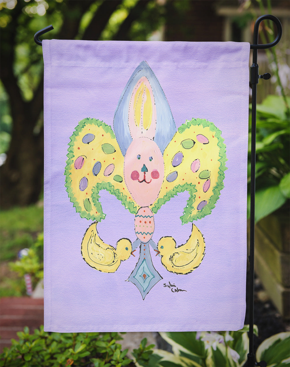 Easter Bunny Rabbit Fleur de lis Flag Garden Size  the-store.com.