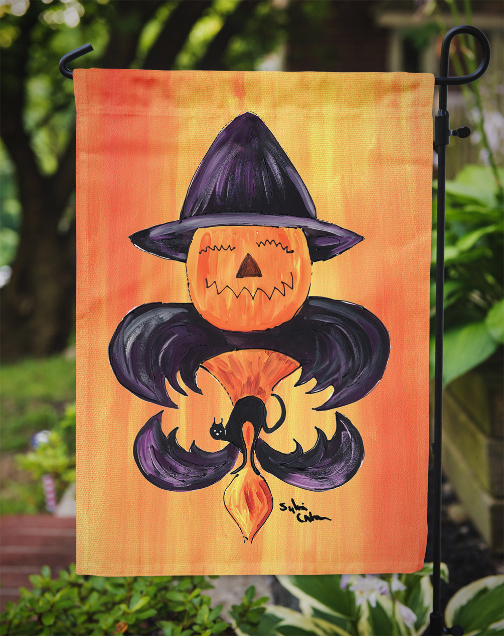 Halloween Pumpkin Bat Fleur de lis Flag Garden Size.