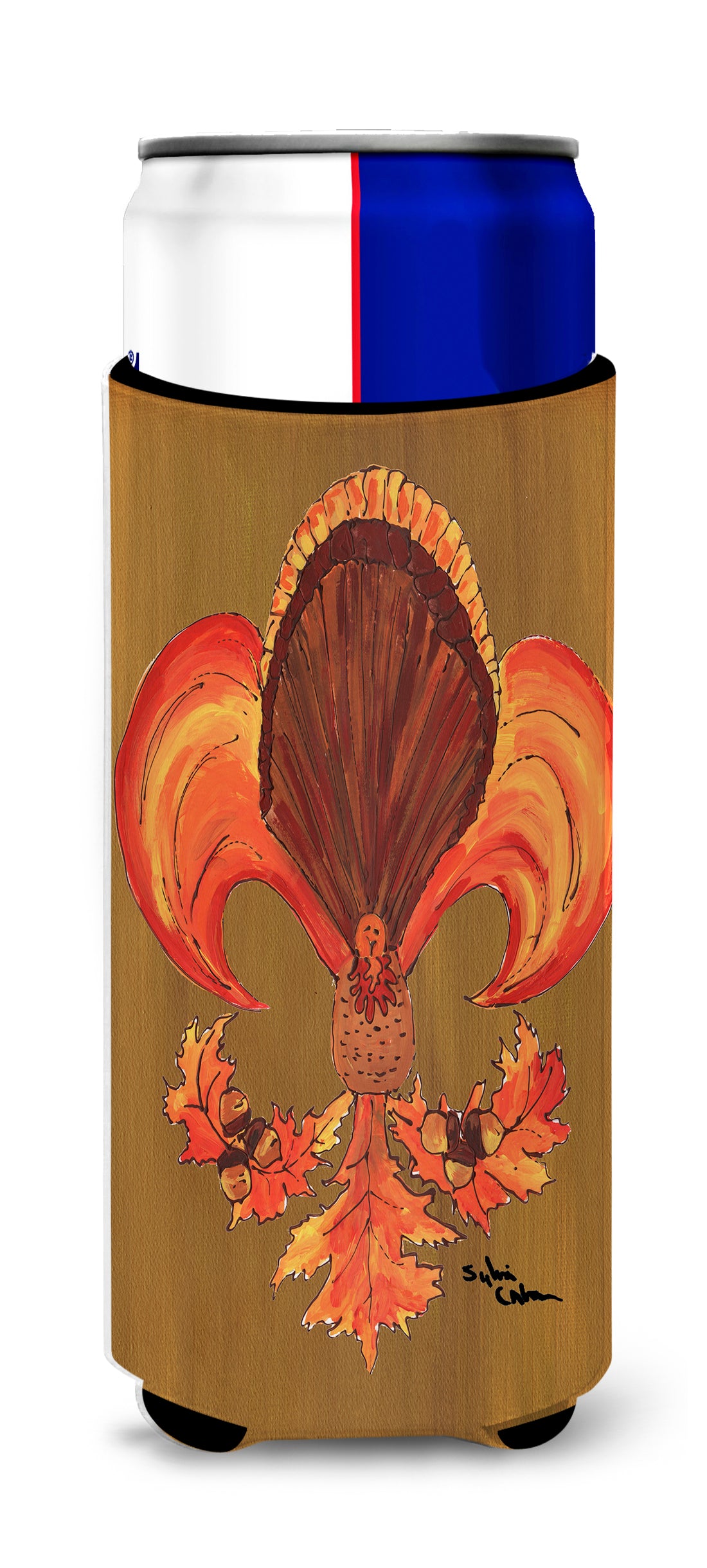 Thanksgiving Turkey and Fall Leaves Fleur de lis Ultra Beverage Insulators for slim cans 8184MUK.