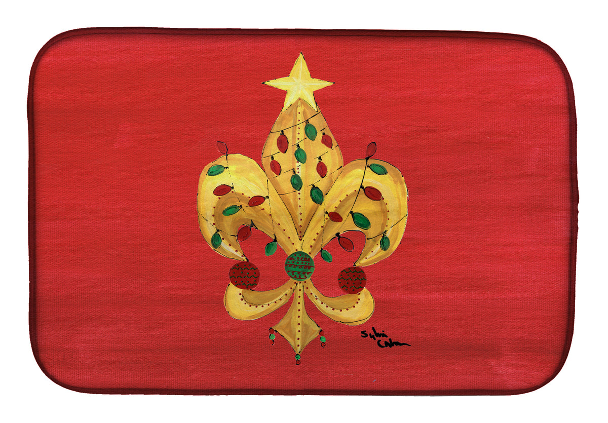 Christmas Fleur de lis Tree with lights Dish Drying Mat 8185DDM  the-store.com.