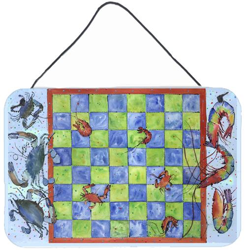 Crab and Shrimp Checkerboard Aluminium Metal Wall or Door Hanging Prints by Caroline's Treasures