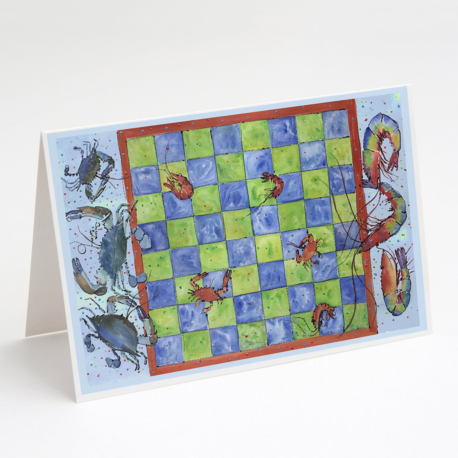 Buy this Crab and Shrimp Checkerboard Greeting Cards and Envelopes Pack of 8