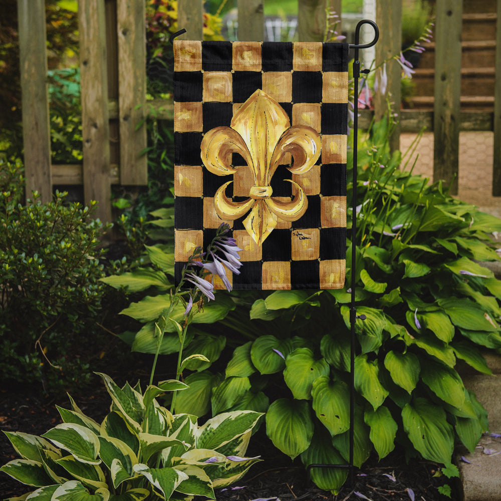 Black and Gold Fleur de lis checkered Flag Garden Size.