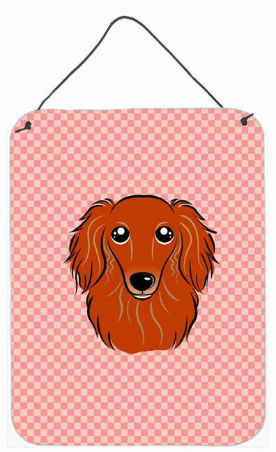 Checkerboard Pink Longhair Red Dachshund Wall or Door Hanging Prints by Caroline's Treasures