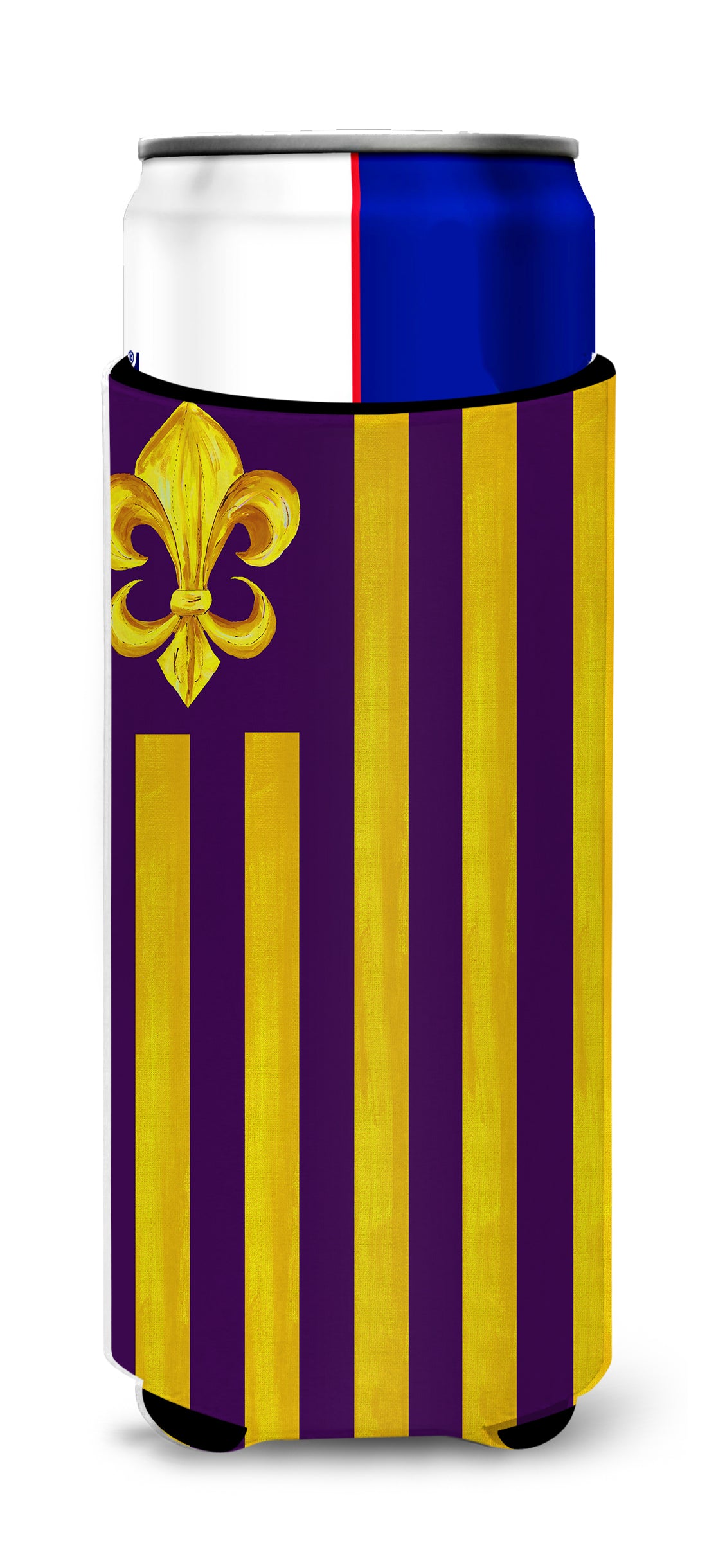 Purple and Gold Fleur de lis Ultra Beverage Insulators for slim cans 8201MUK.