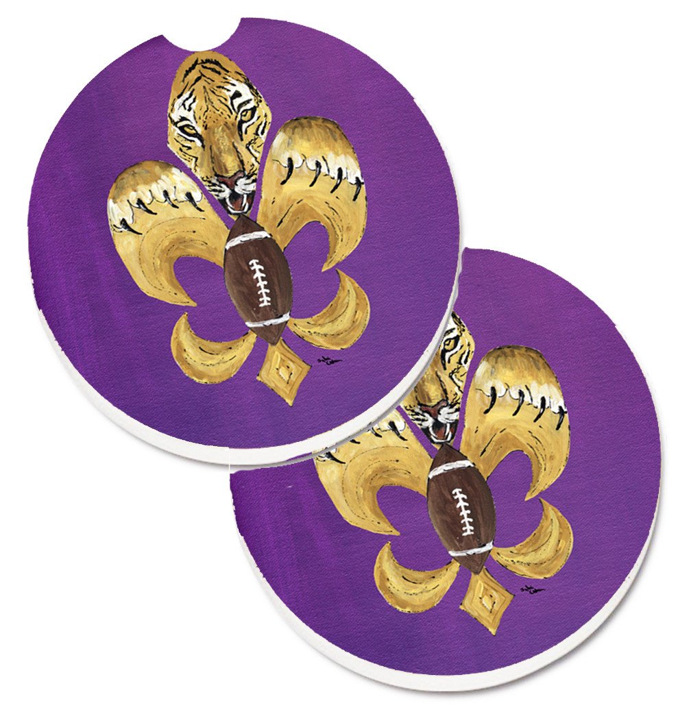 Tiger Football Fleur de lis  Set of 2 Cup Holder Car Coasters 8205-2CARC by Caroline's Treasures