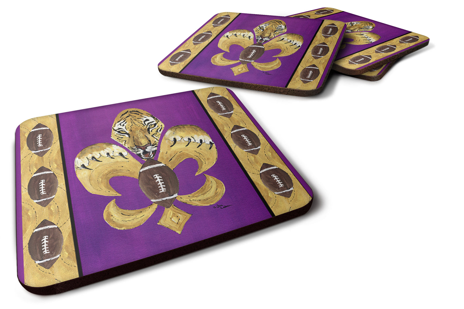 Set of 4 Tiger Football Fleur de lis Foam Coasters - the-store.com