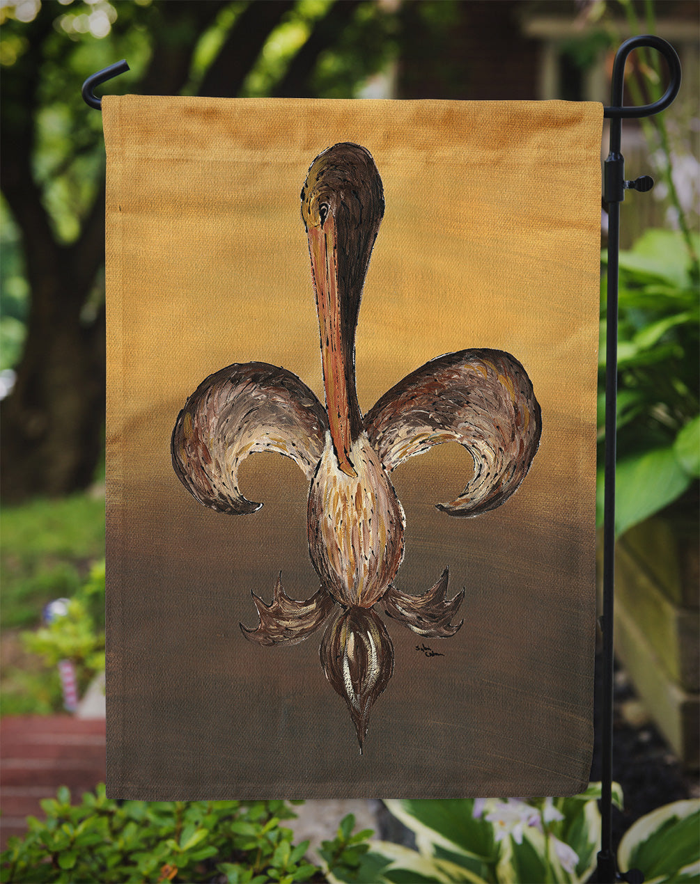 Pelican Fleur de lis Flag Garden Size.