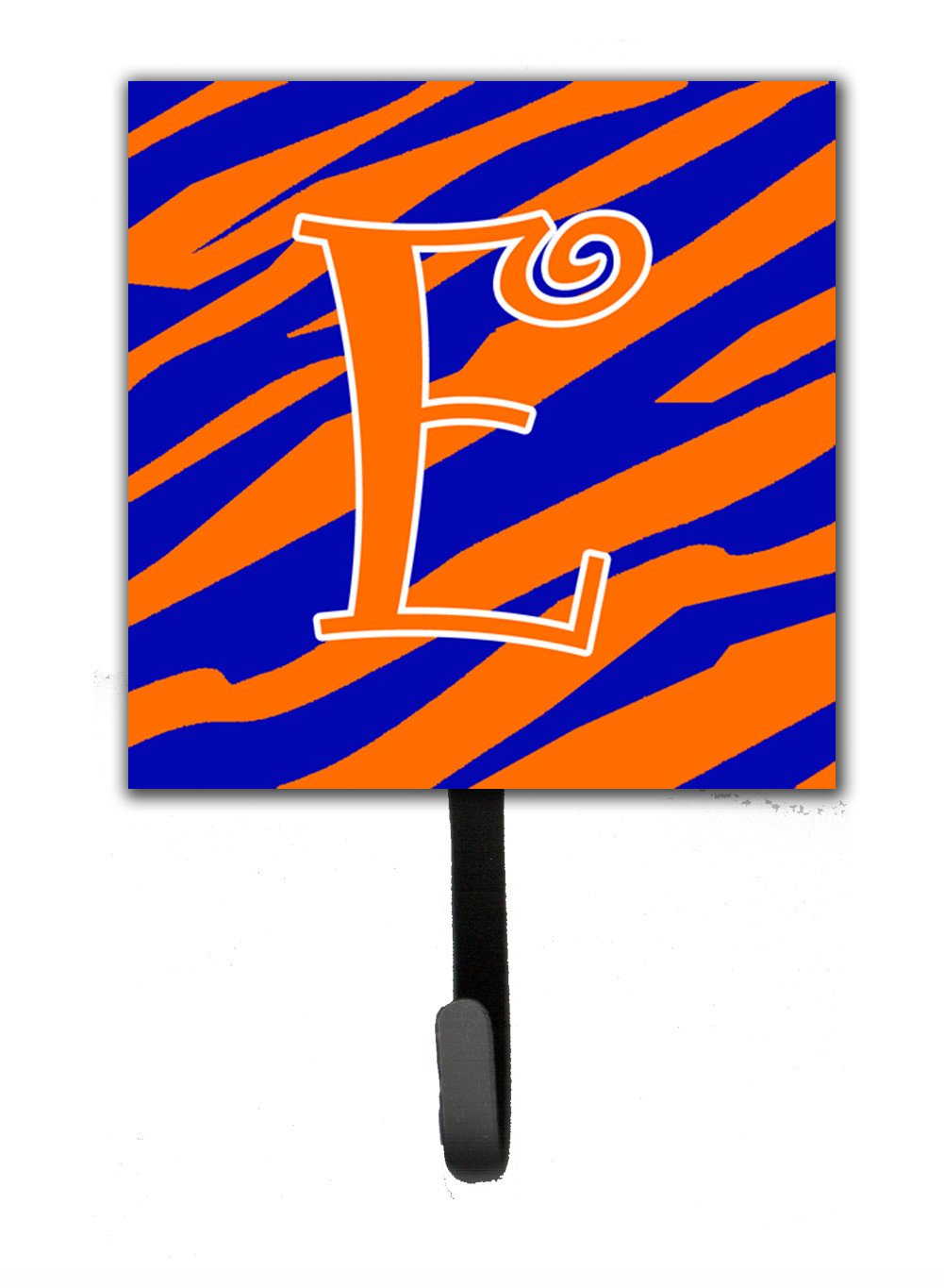 Letter E Initial Tiger Stripe Blue and Orange Leash Holder or Key Hook by Caroline&#39;s Treasures