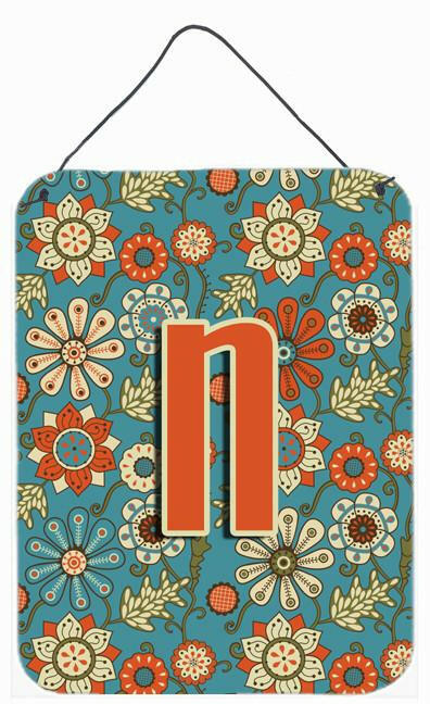 Letter N Flowers Retro Blue Wall or Door Hanging Prints CJ2012-NDS1216 by Caroline's Treasures