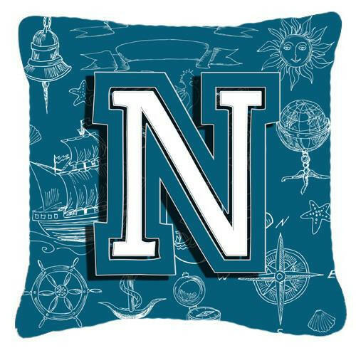 Letter N Sea Doodles Initial Alphabet Canvas Fabric Decorative Pillow CJ2014-NPW1414 by Caroline's Treasures