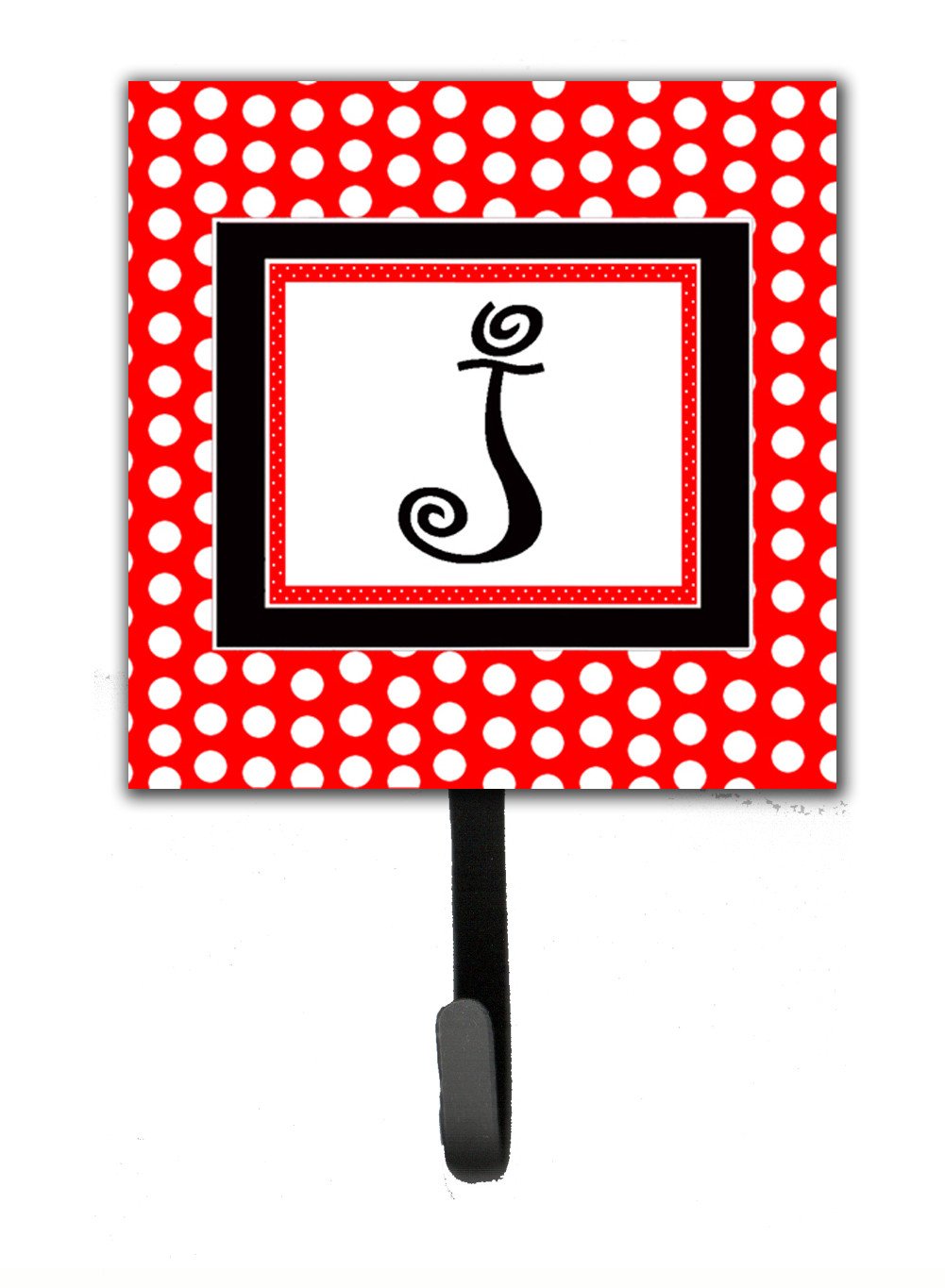 Letter J Initial Monogram - Red Black Polka Dots Leash Holder or Key Hook by Caroline's Treasures