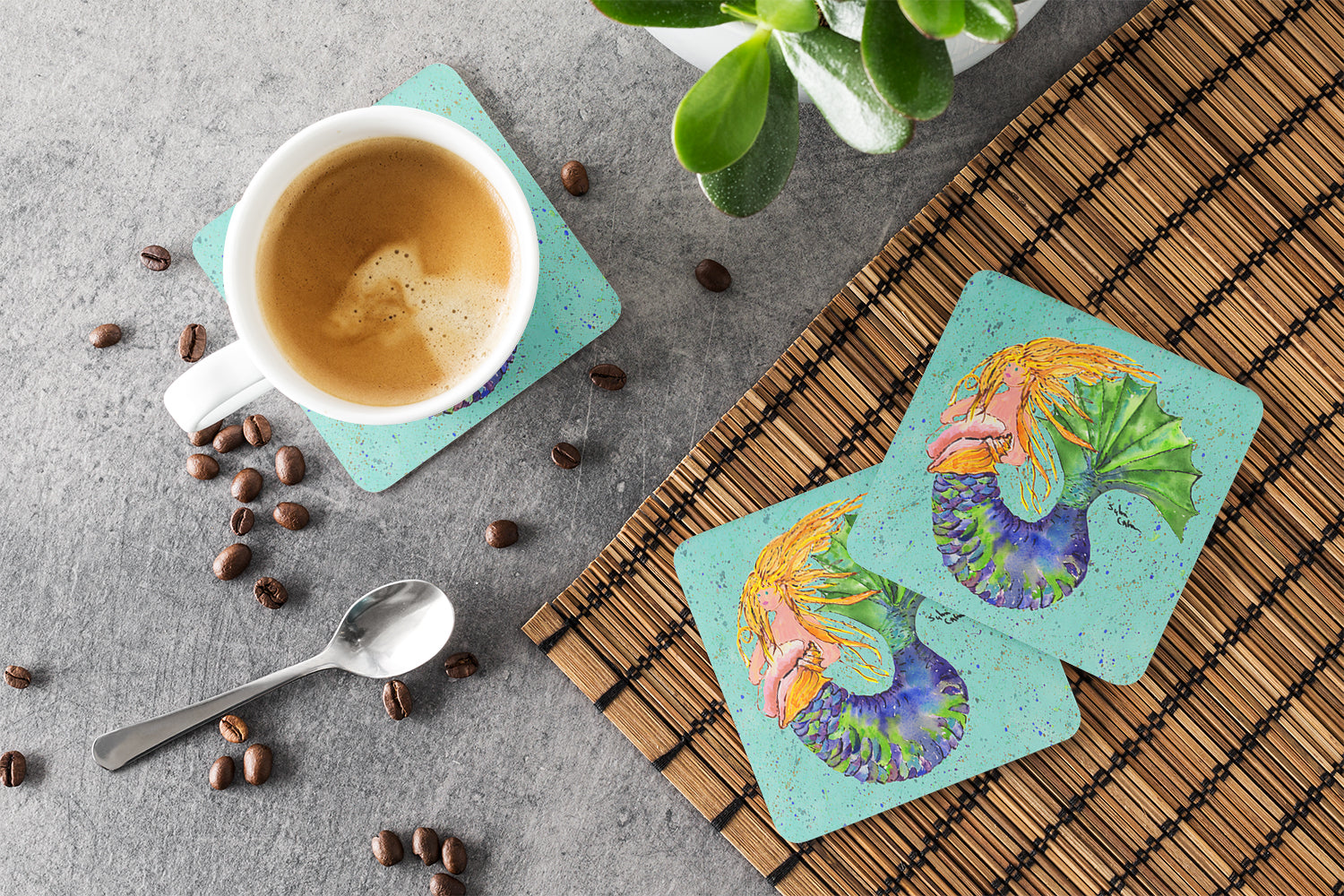 Set of 4 Mermaid Foam Coasters - the-store.com