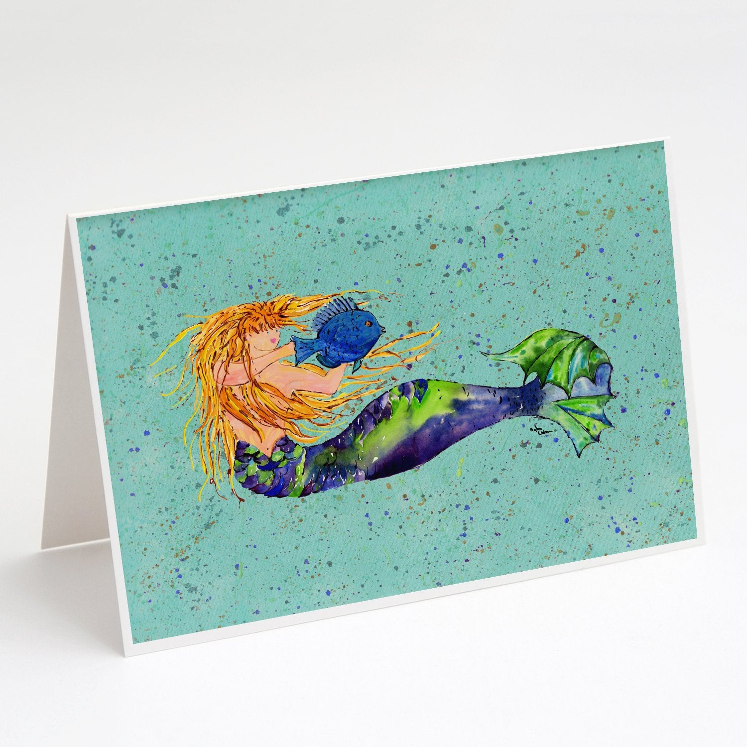 Buy this Blonde Mermaid on Teal Greeting Cards and Envelopes Pack of 8