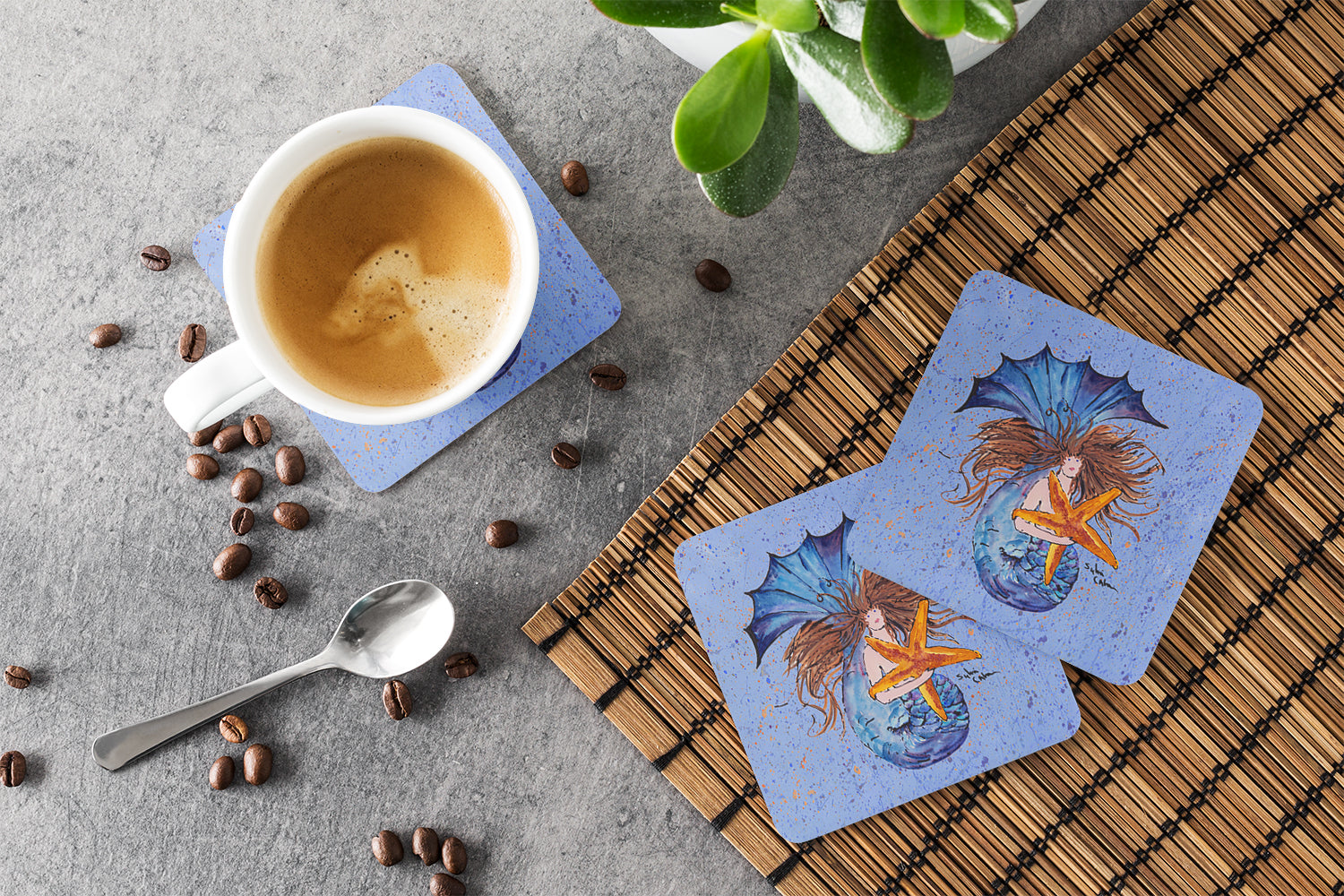 Set of 4 Mermaid Foam Coasters - the-store.com