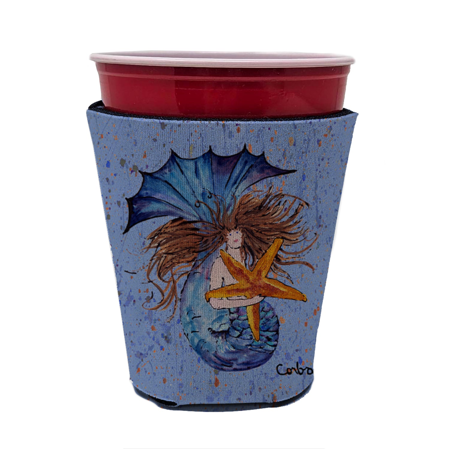 Mermaid Brunette Mermaid Red Cup Beverage Insulator Hugger  the-store.com.