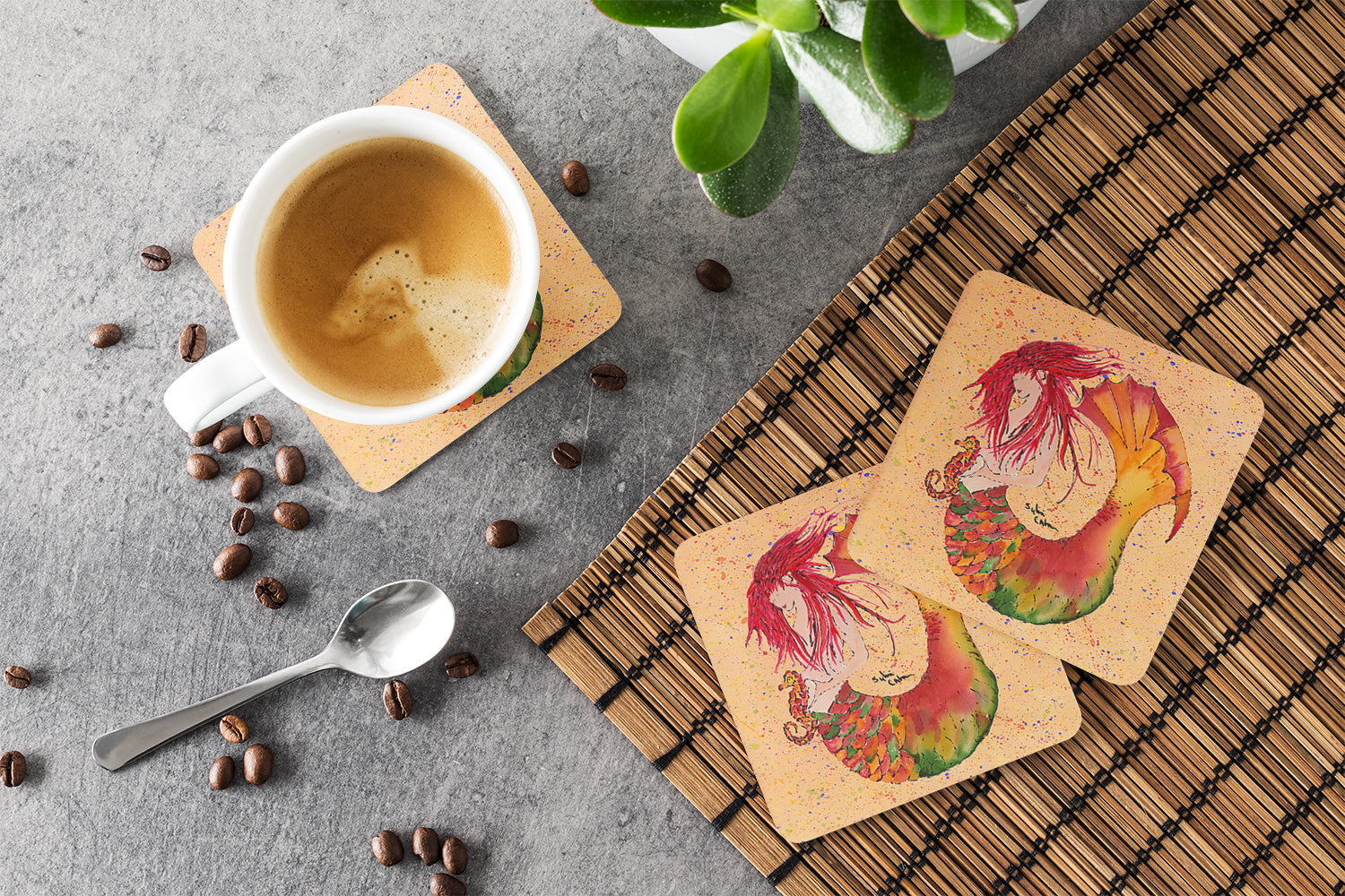 Set of 4 Mermaid Foam Coasters - the-store.com