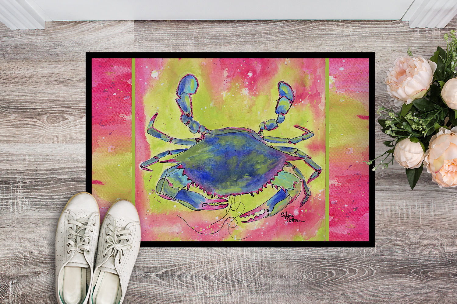 Bright Pink and Blue Crab Indoor or Outdoor Mat 18x27 8343 Doormat - the-store.com