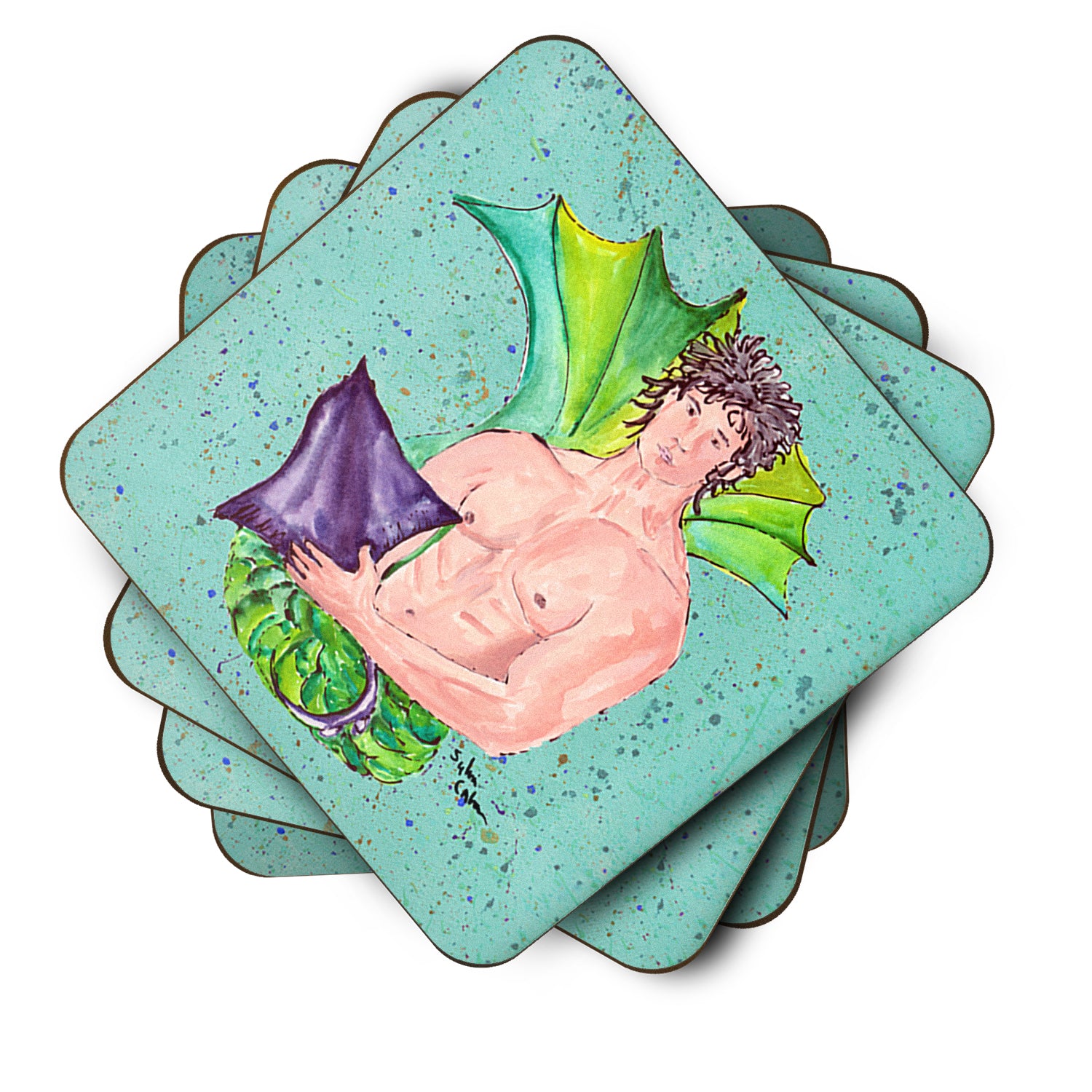 Set of 4 Merman Foam Coasters - the-store.com