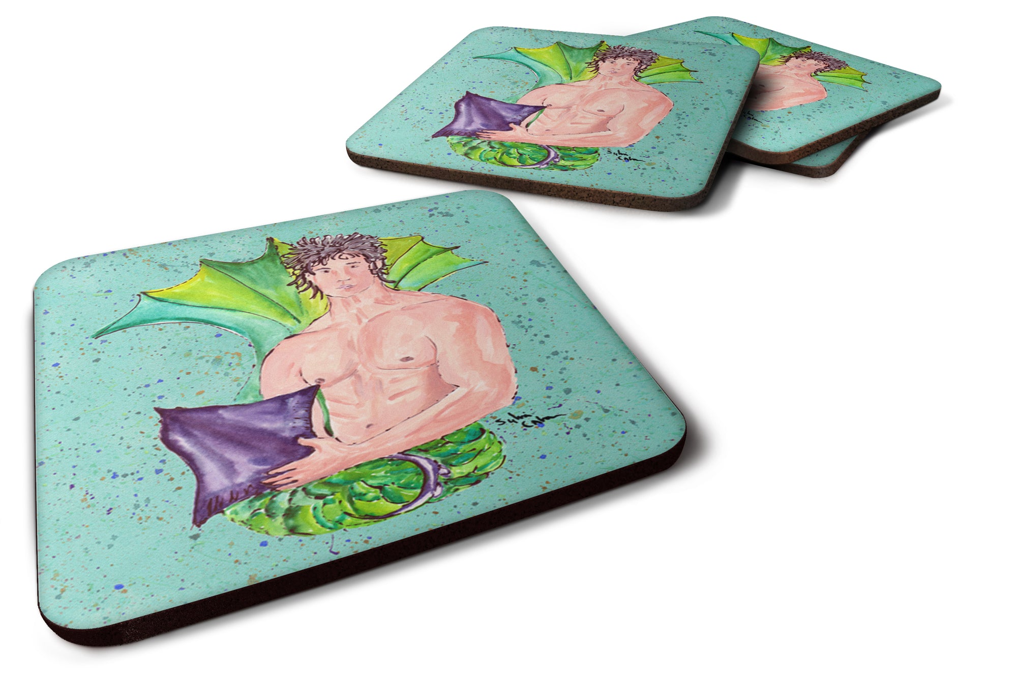 Set of 4 Merman Foam Coasters - the-store.com