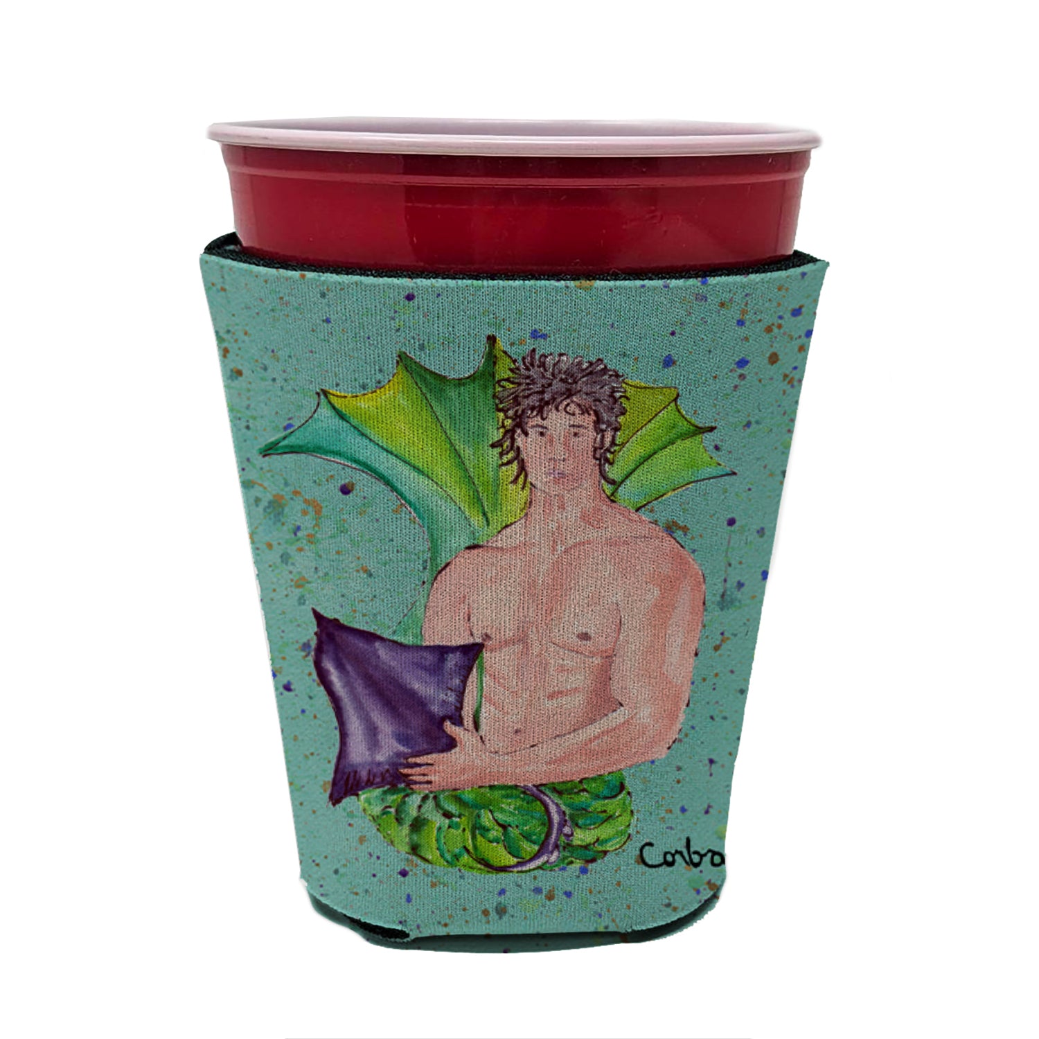 Merman Black Hair Merman Red Cup Beverage Insulator Hugger  the-store.com.