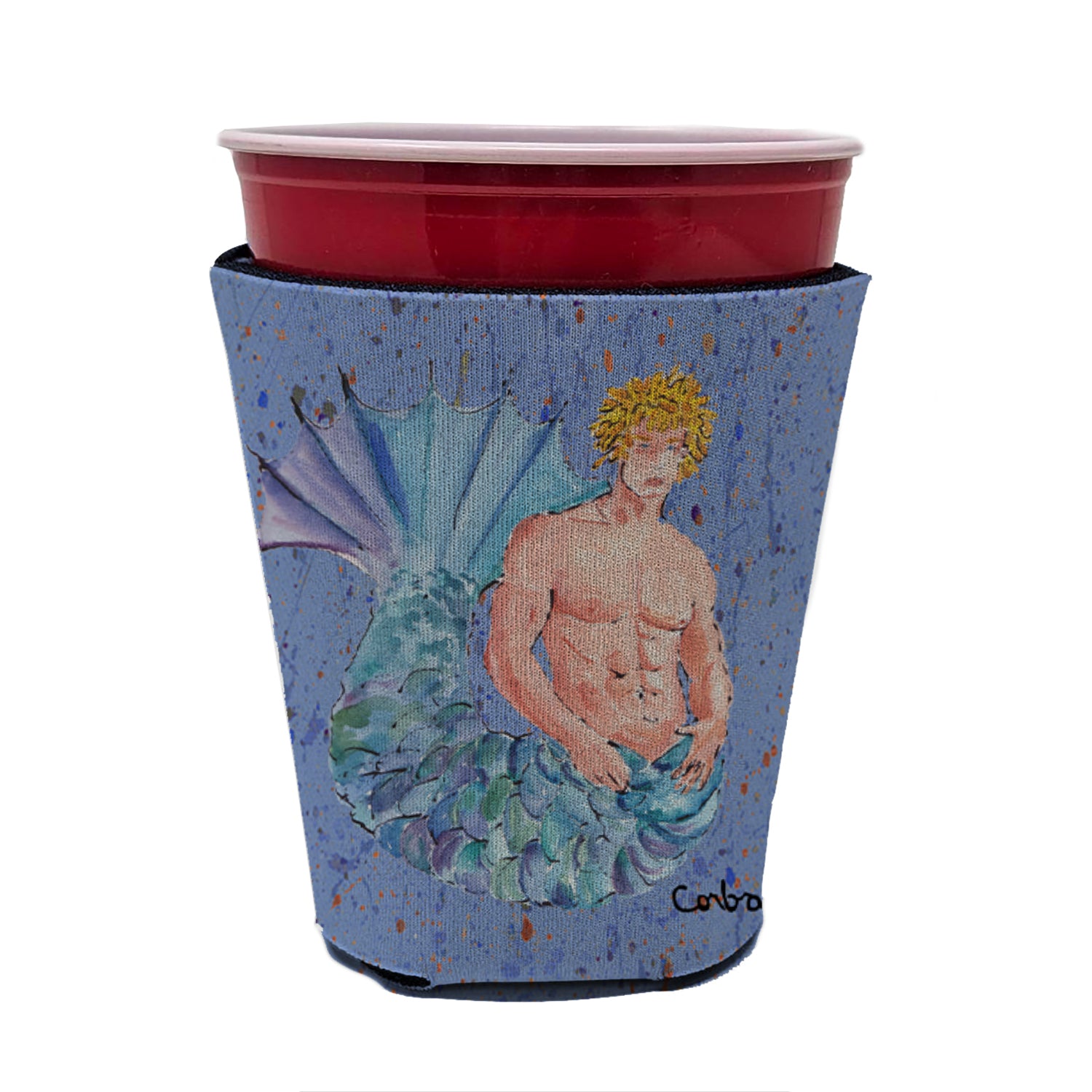 Merman Blonde Hair Merman Red Cup Beverage Insulator Hugger  the-store.com.