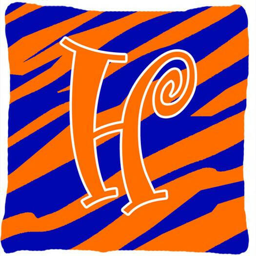 Monogram Initial H Tiger Stripe Blue and Orange Decorative Canvas Fabric Pillow - the-store.com