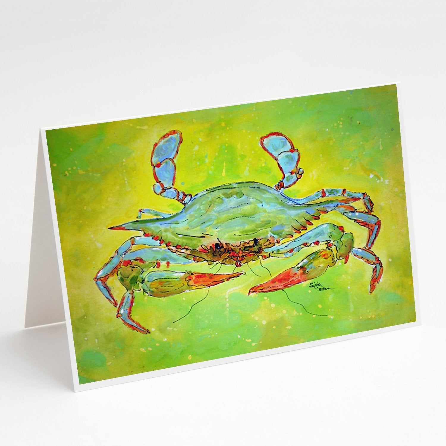 Buy this Bright Green Blue Crab Greeting Cards and Envelopes Pack of 8