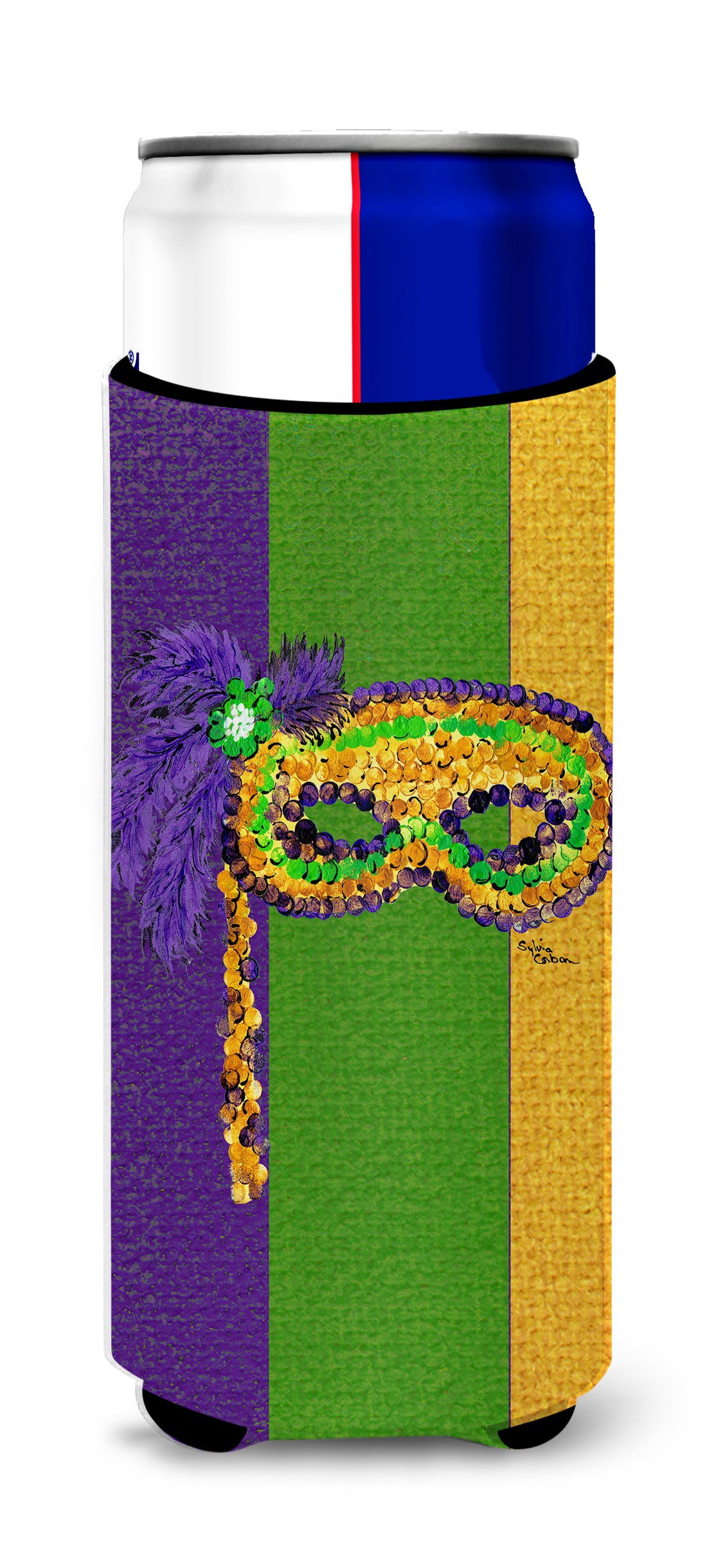 Mardi Gras Mask Ultra Beverage Insulators for slim cans 8362MUK.