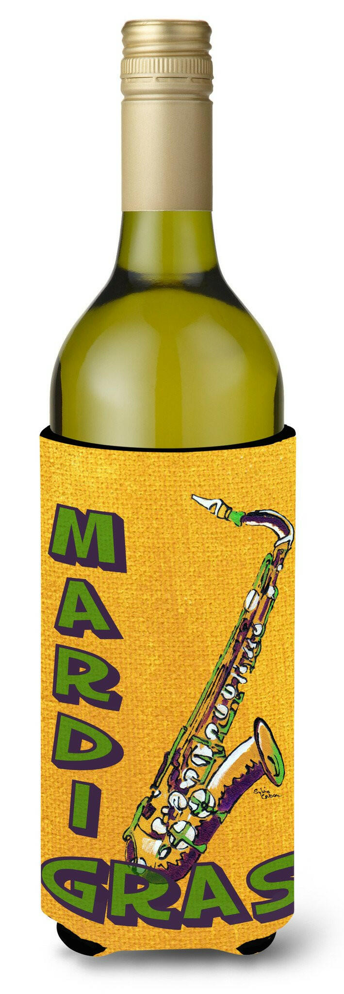 Mardi Gras and Saxaphone Wine Bottle Beverage Insulator Beverage Insulator Hugger by Caroline's Treasures