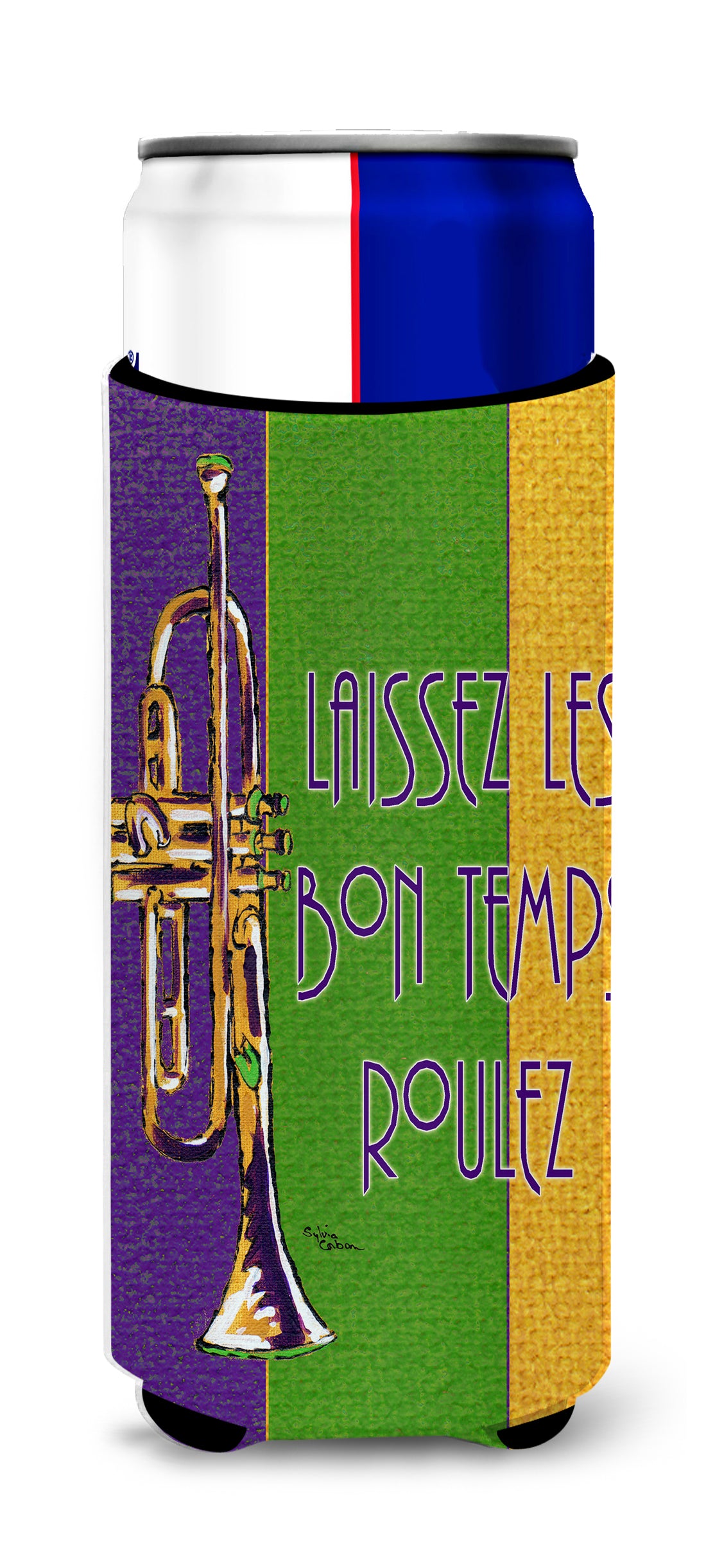 Trumpet Mardi Gras laissez la bonne temps rouler Ultra Beverage Insulators for slim cans 8372MUK.