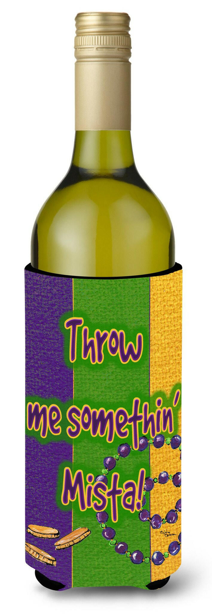 Mardi Gras Throw me something mister Wine Bottle Beverage Insulator Beverage Insulator Hugger by Caroline's Treasures