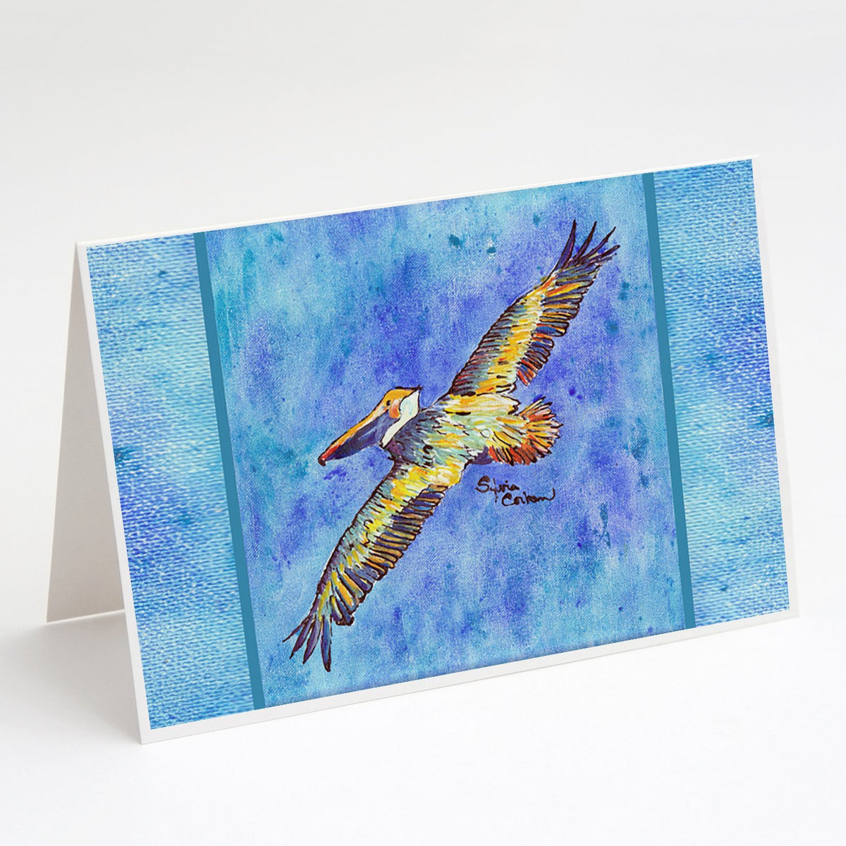 Buy this Pelican Fyling on Blue Greeting Cards and Envelopes Pack of 8