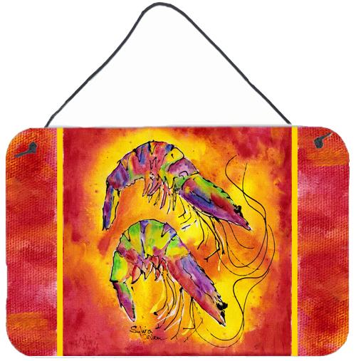 Bright Shrimp on Red Aluminium Metal Wall or Door Hanging Prints by Caroline&#39;s Treasures