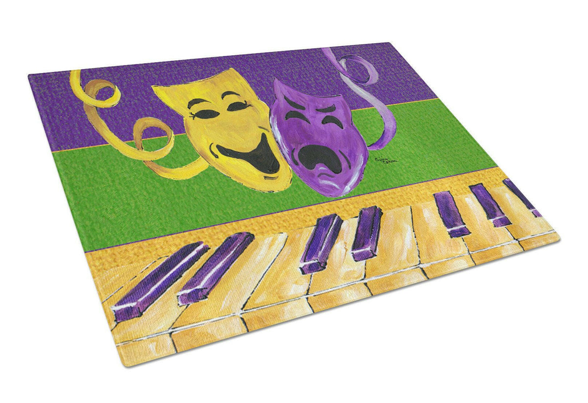 Mardi Gras Key Board with Comedy and Tragedy Glass Cutting Board by Caroline&#39;s Treasures