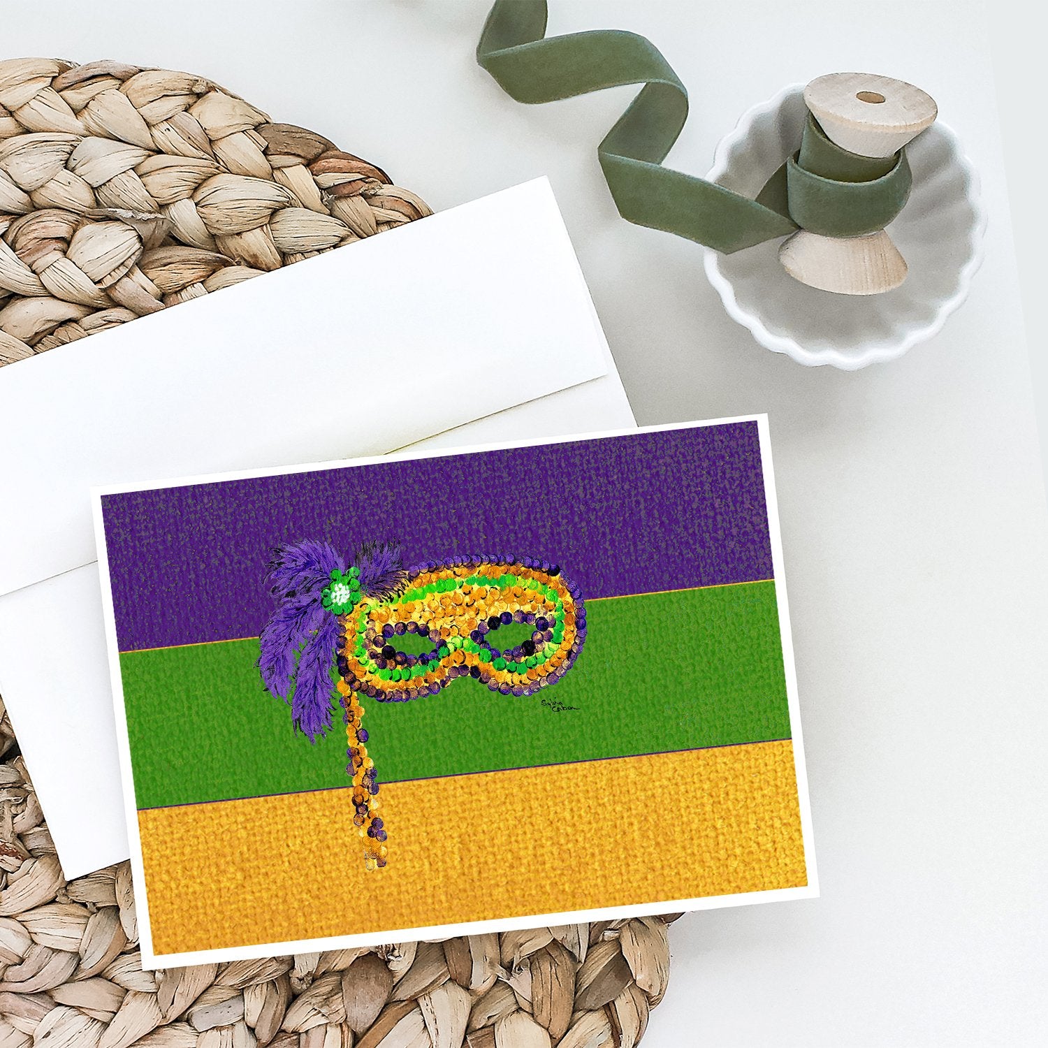 Buy this Mardi Gras Mask on Stick Greeting Cards and Envelopes Pack of 8