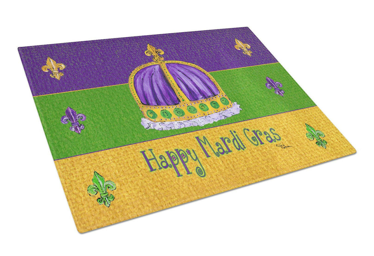 Happy Mardi Gras with Crown Glass Cutting Board by Caroline&#39;s Treasures