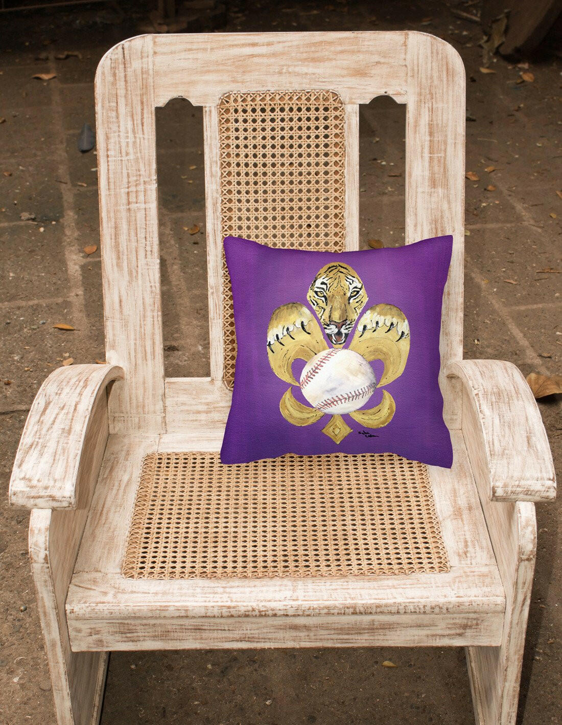 Tiger Fleur de lis Baseball Fabric Decorative Pillow 8476PW1414 - the-store.com