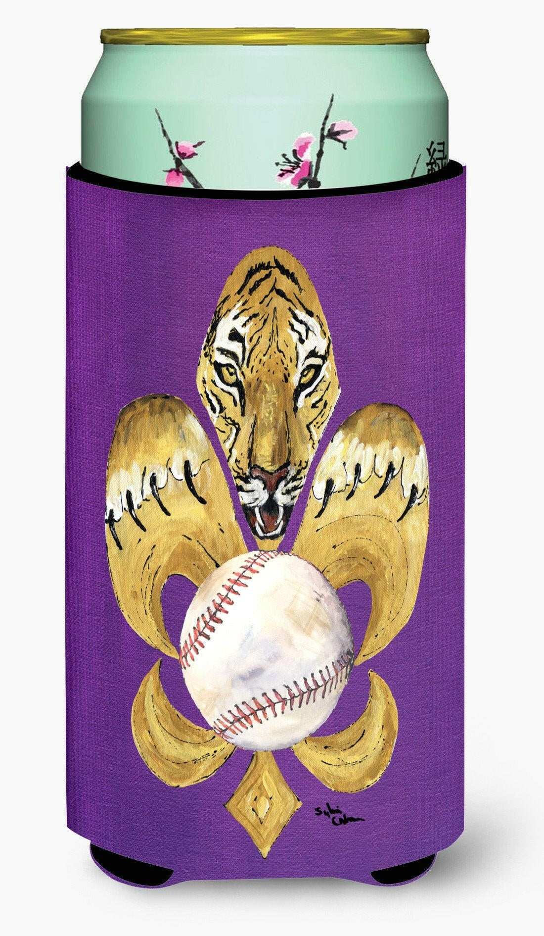 Tiger Fleur de lis Baseball  Tall Boy Beverage Insulator Beverage Insulator Hugger by Caroline's Treasures