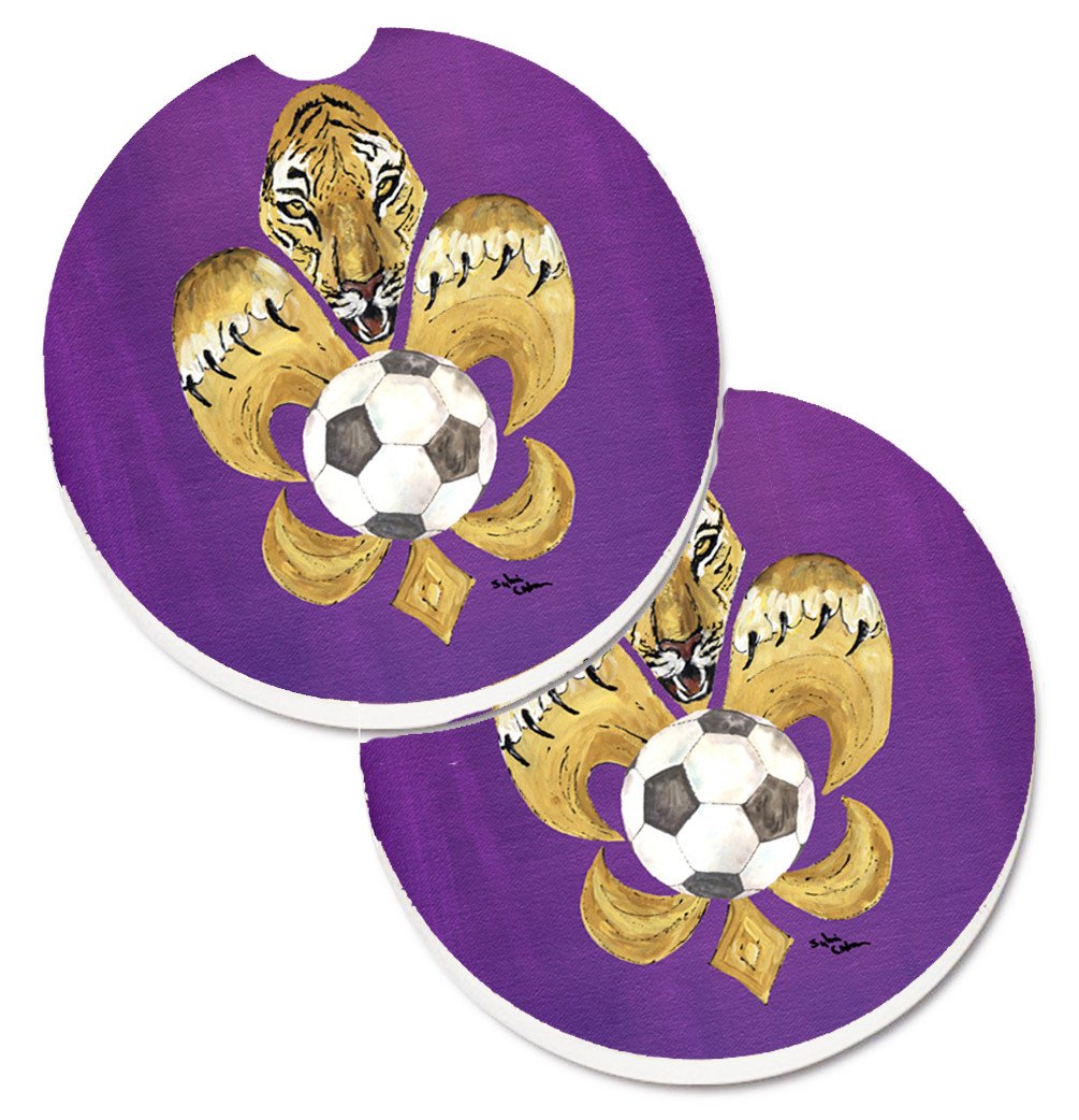 Tiger Fleur de lis Soccer Set of 2 Cup Holder Car Coasters 8477CARC by Caroline's Treasures