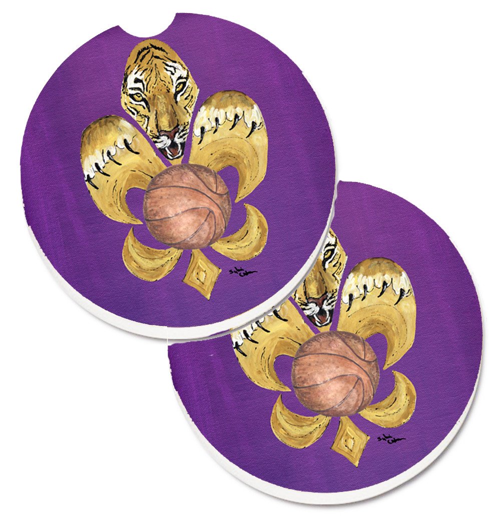 Tiger Fleur de lis Basketball Set of 2 Cup Holder Car Coasters 8478CARC by Caroline's Treasures