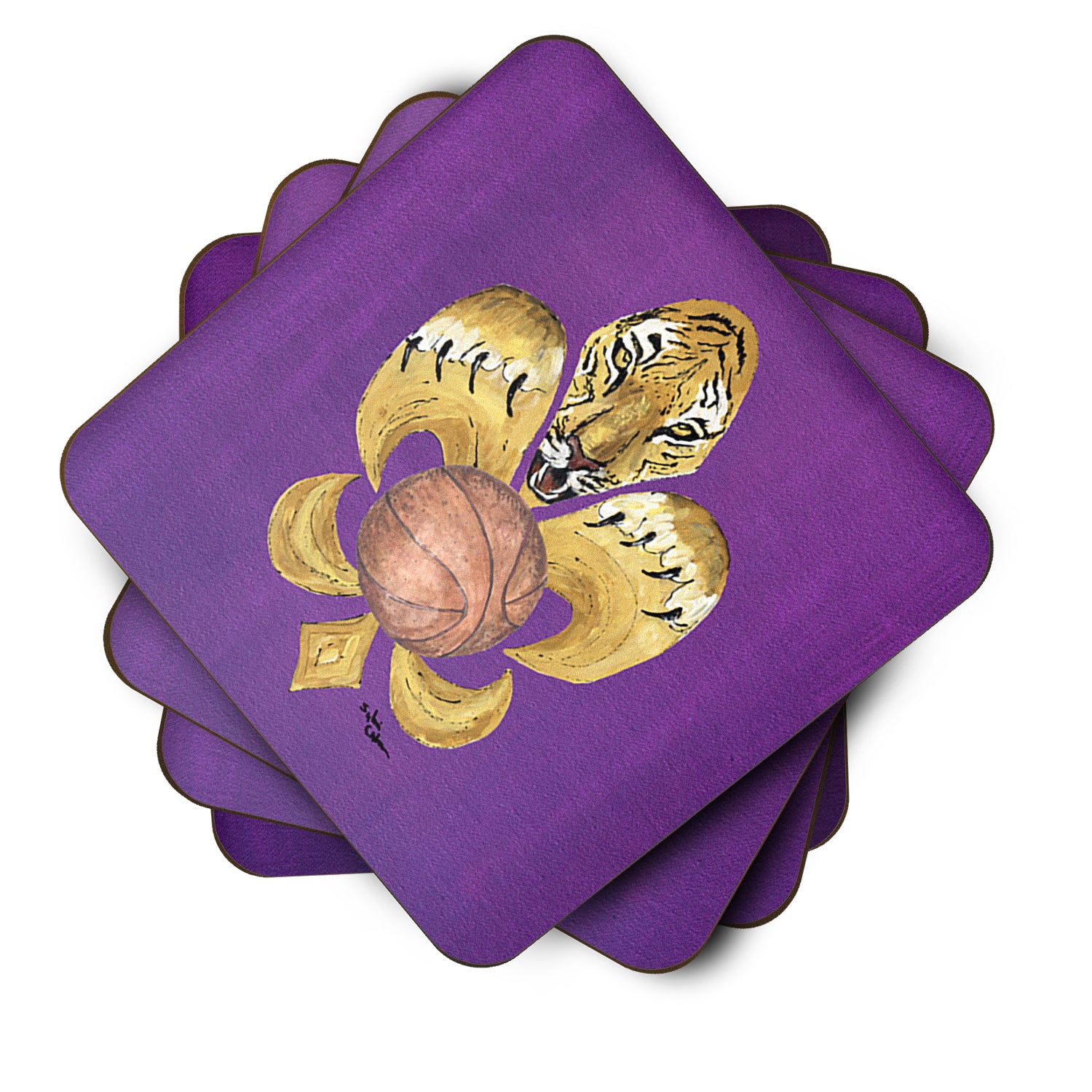 Set of 4 Tiger Basketball Fleur de lis Foam Coasters - the-store.com