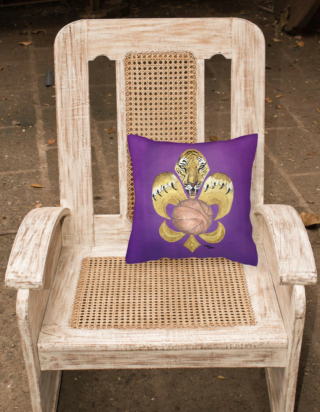 Tiger Fleur de lis Basketball Fabric Decorative Pillow 8478PW1414 - the-store.com