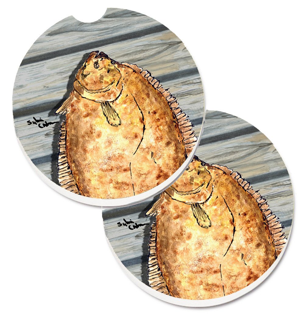 Fish Flounder Set of 2 Cup Holder Car Coasters 8495CARC by Caroline's Treasures