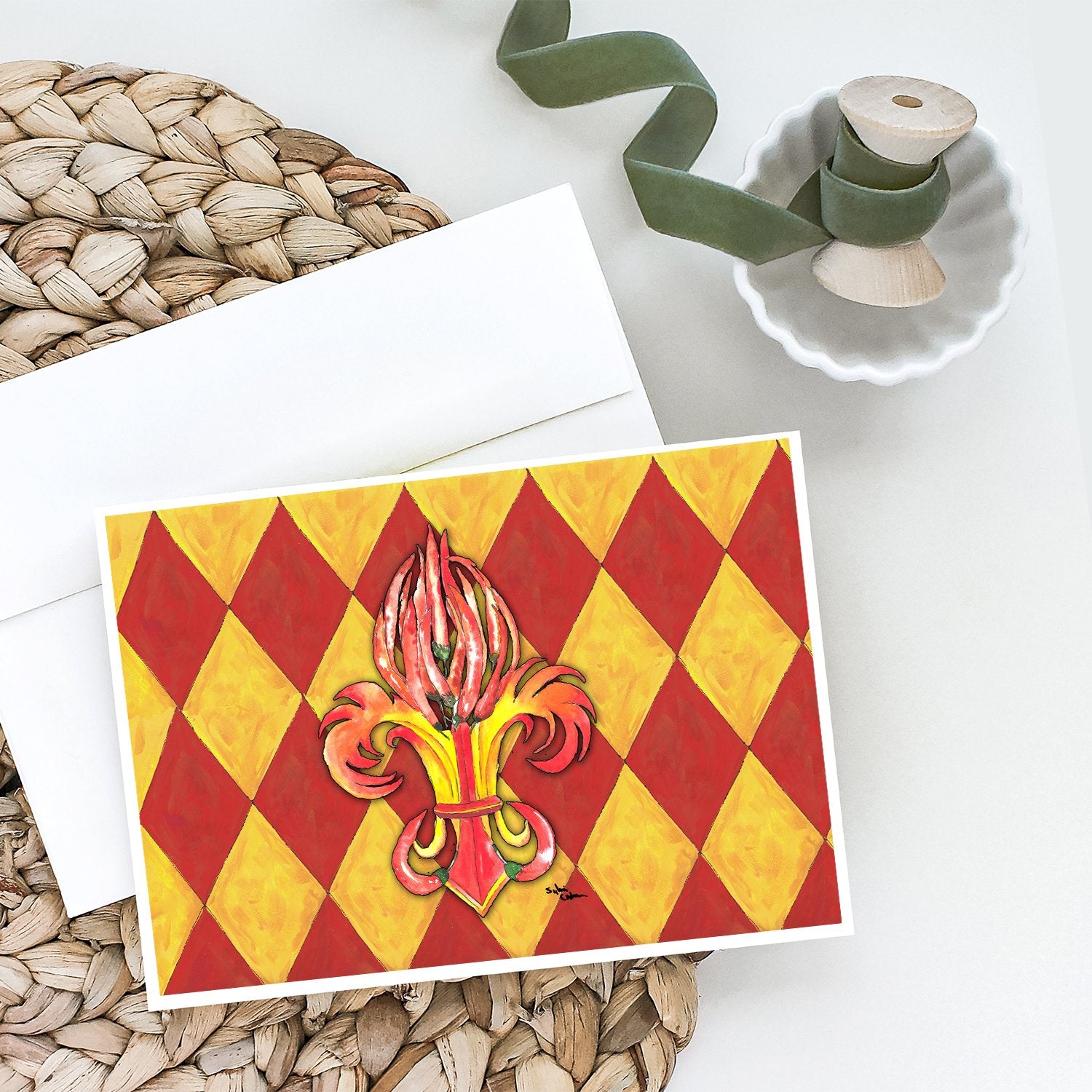 Buy this Hot Peppers Fleur de lis Greeting Cards and Envelopes Pack of 8