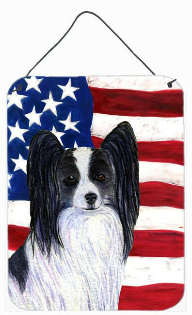 USA American Flag with Papillon Aluminium Metal Wall or Door Hanging Prints by Caroline's Treasures