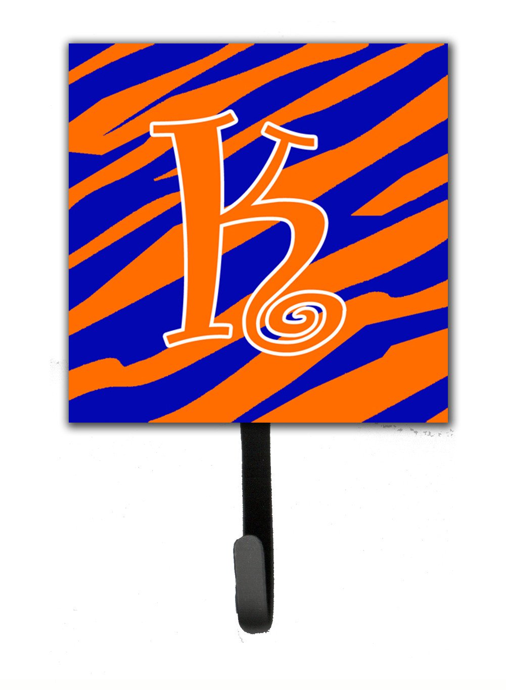 Letter K Initial Tiger Stripe Blue and Orange Leash Holder or Key Hook by Caroline's Treasures