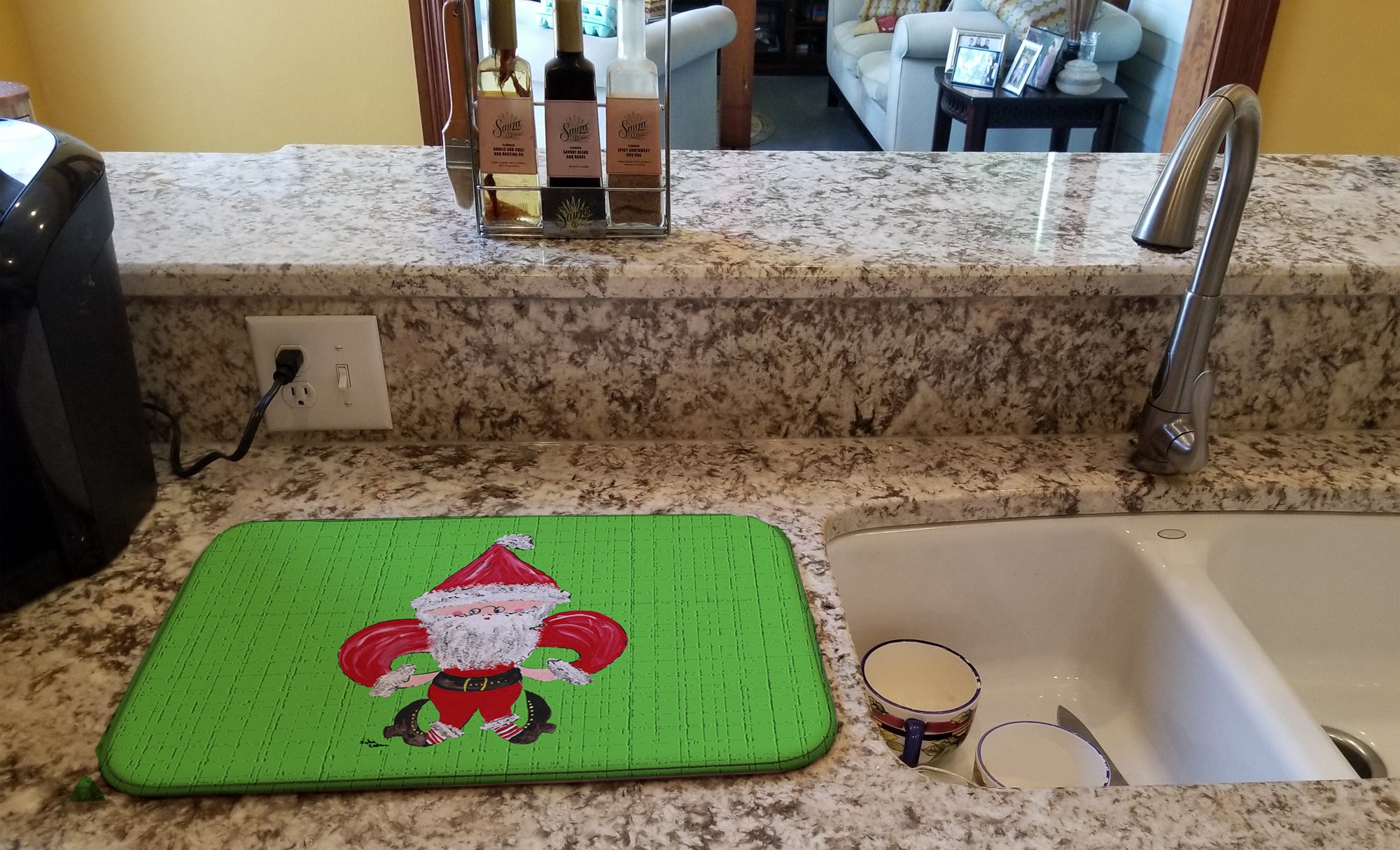 Christmas Fleur de lis Santa Claus Dish Drying Mat 8500DDM  the-store.com.