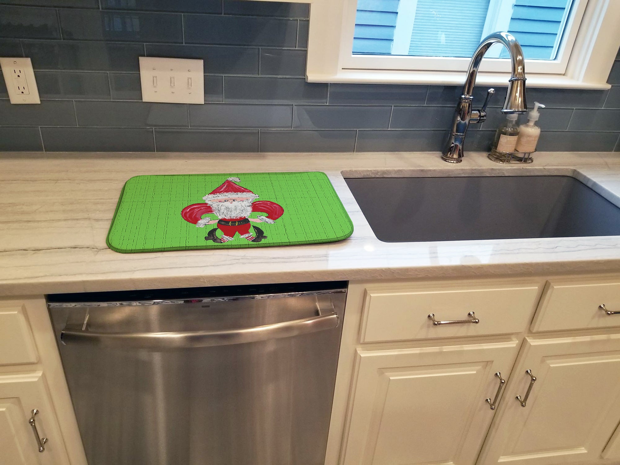 Christmas Fleur de lis Santa Claus Dish Drying Mat 8500DDM  the-store.com.